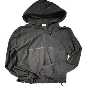 Brandy Melville Windbreaker Jacket Black Anorak Nylon Hoddie 1/4 Zip Galt Preppy